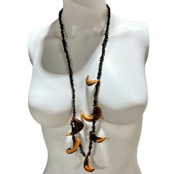 Vintage Handmade Apple Seed Necklace with Acacia Koa Seed Hawaiian Lei Botanical - Picture 1 of 10